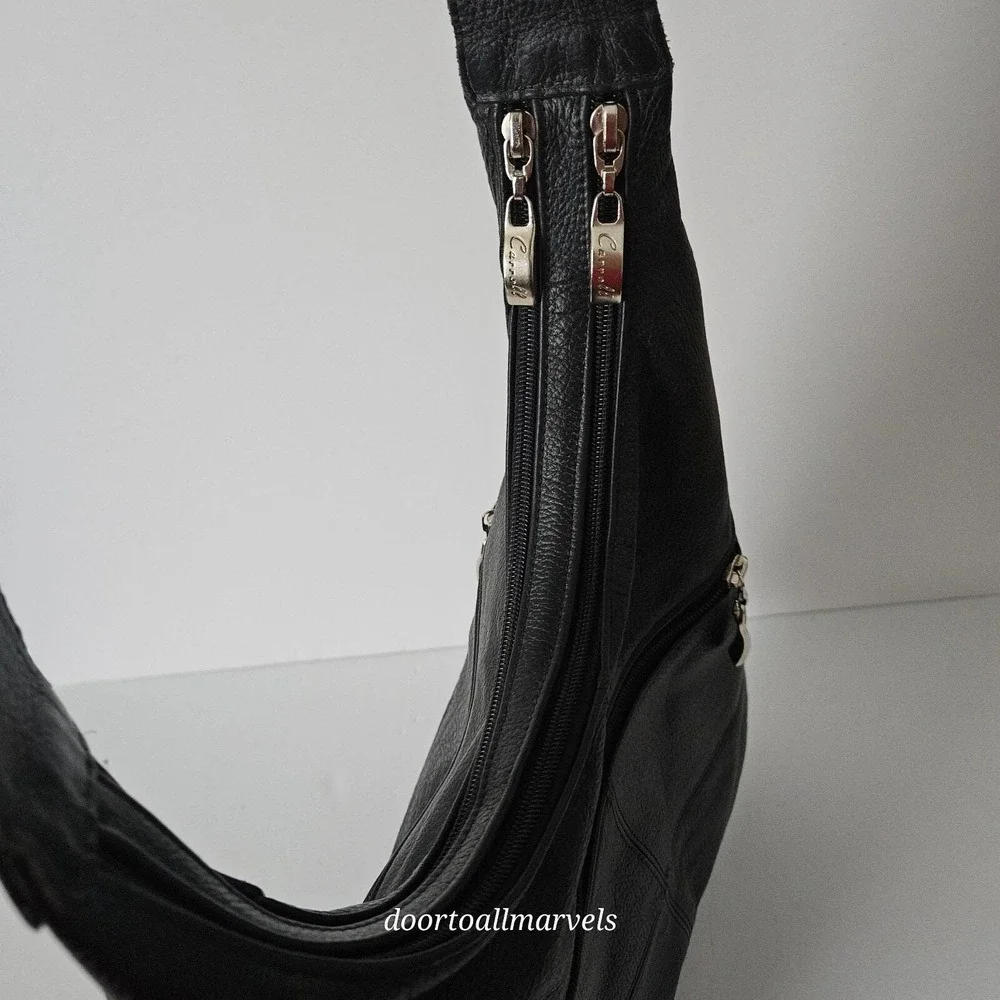 VTG Carroll Leather Hobo Bag Black Soft  12